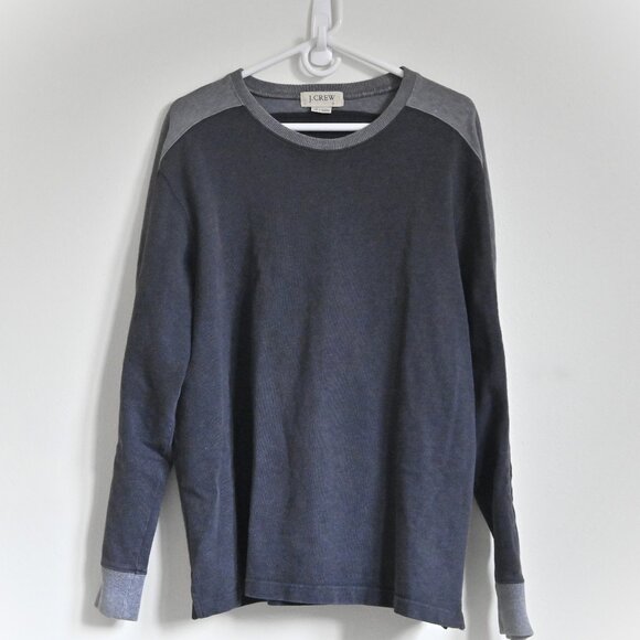 Vintage J. Crew 90s Fleece Oversized Cotton Two Tone Grey Crew Neck Men's L - Picture 1 of 16